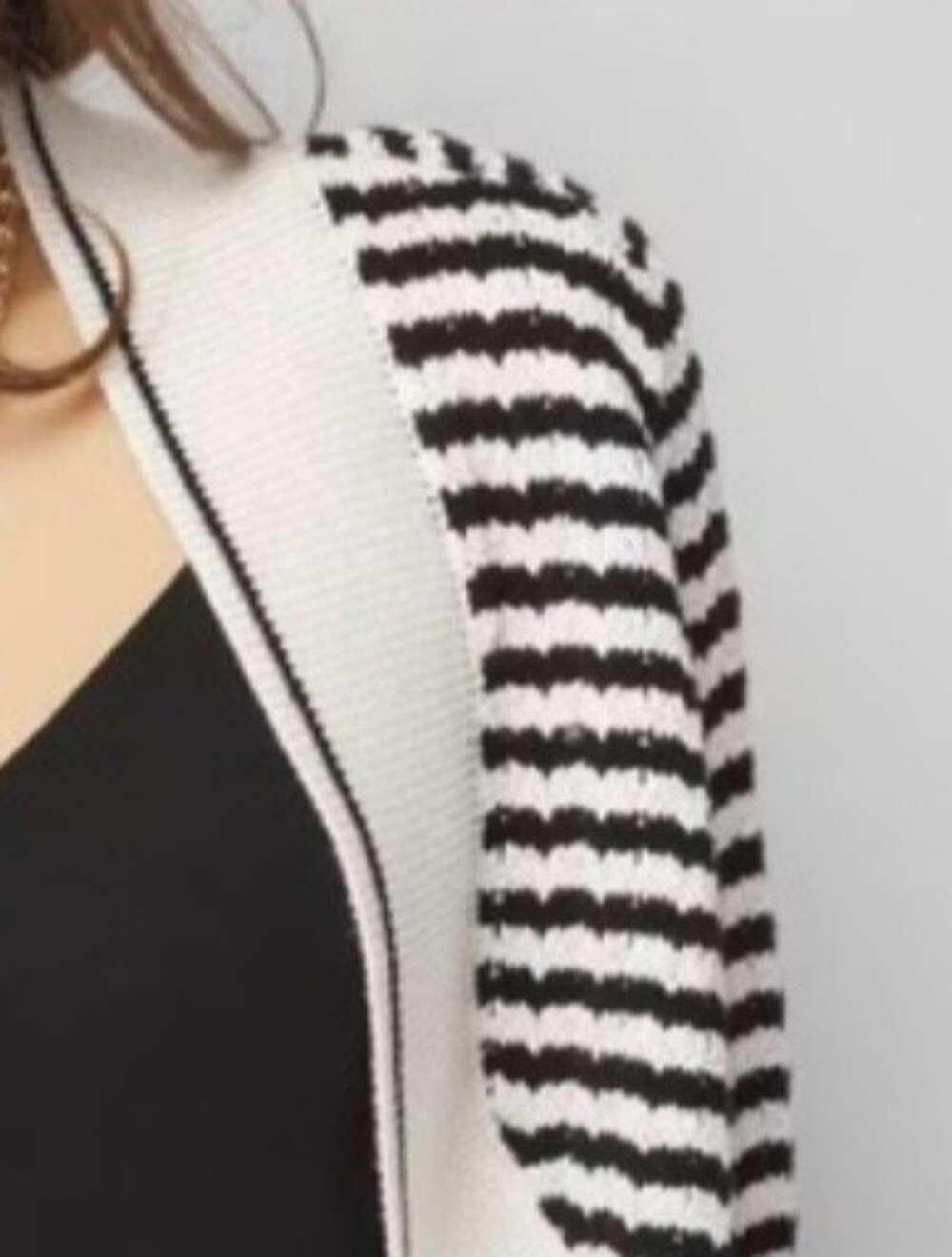 WHBM Ecru & Black Striped Soft Cozy Nubby Knit Cocoon Shrug Sweater Sz:MP - Picture 4 of 17